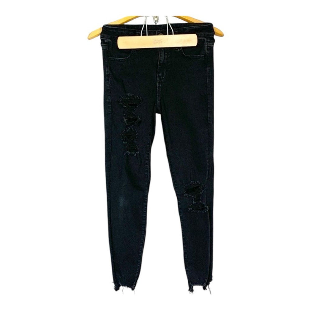 American Eagle Next Level Stretch Distressed Black Hi-Rise Jegging Jeans 4 Short